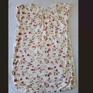 NWT, Loft Outlet, Cream and Floral Short Sleeve Blouse, Size M